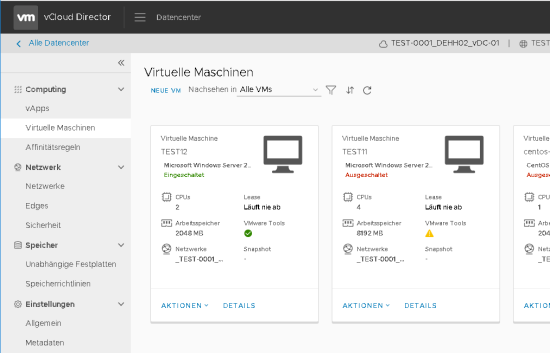 Uptime IT - Screenshot vCloud Director